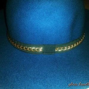 Fedora Wool Floppy Hat in Green w/ Gold Chain Band